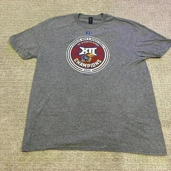 Kansas Jayhawks 2022 Big 12 Champs t shirt color Grey size XL - Picture 1 of 4